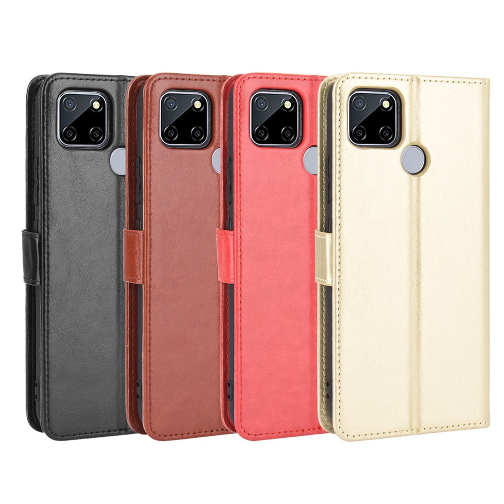 Crazy Horse Wallet Stand Leather Shell with Strap for Oppo A15 - Black-10