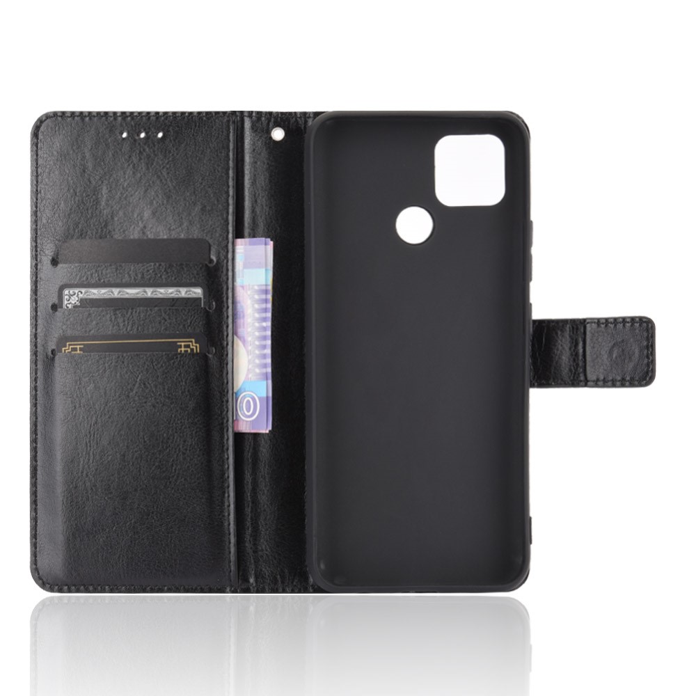 Crazy Horse Wallet Stand Leather Shell with Strap for Oppo A15 - Black-4