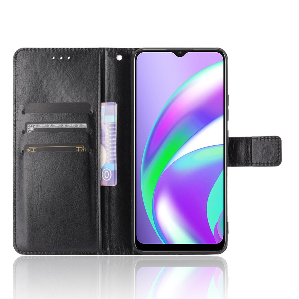 Crazy Horse Wallet Stand Leather Shell with Strap for Oppo A15 - Black-5