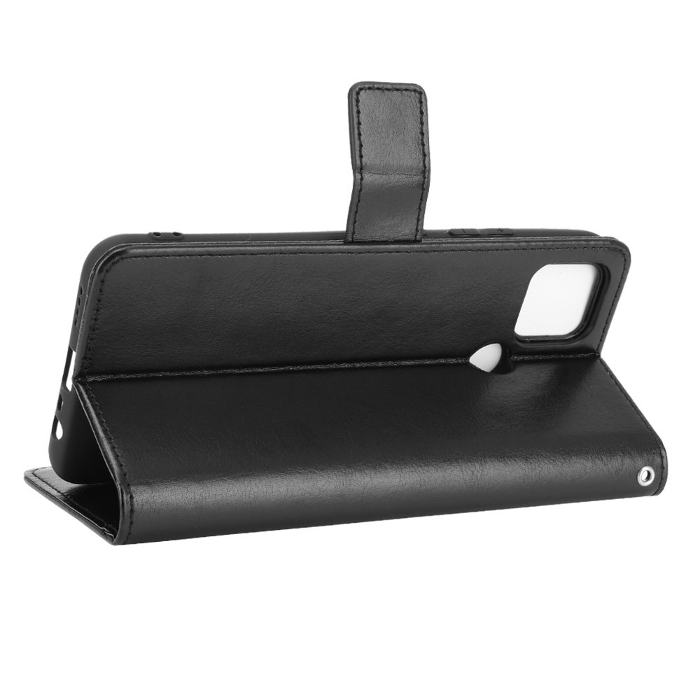 Crazy Horse Wallet Stand Leather Shell with Strap for Oppo A15 - Black-6