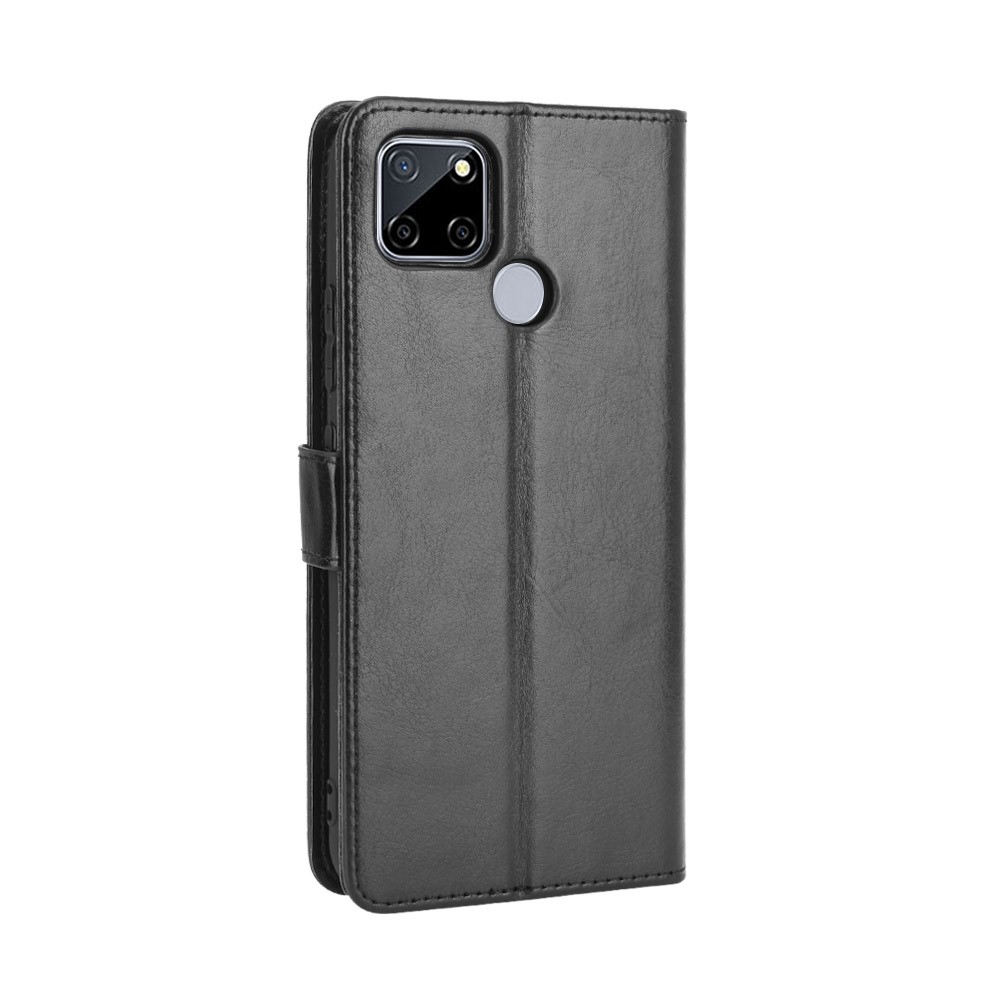 Crazy Horse Wallet Stand Leather Shell with Strap for Oppo A15 - Black-7