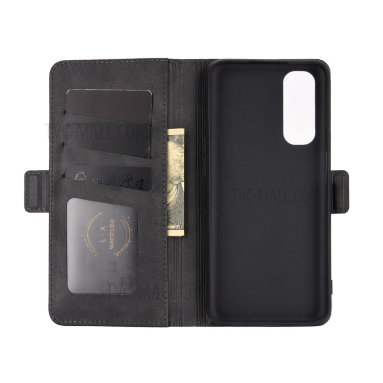 Double Clasp Flip Stand Leather Cover for Realme 7 (Global) / Realme 7 (Asia) - Black-2