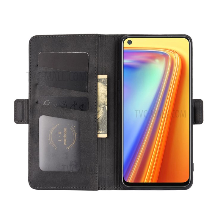 Double Clasp Flip Stand Leather Cover for Realme 7 (Global) / Realme 7 (Asia) - Black-3
