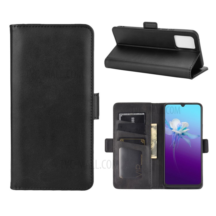 Double Clasp Flip Magnet Leather Cover for vivo V20 - Black-1