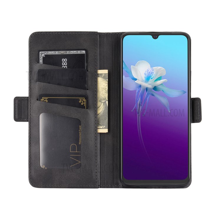 Double Clasp Flip Magnet Leather Cover for vivo V20 - Black-3