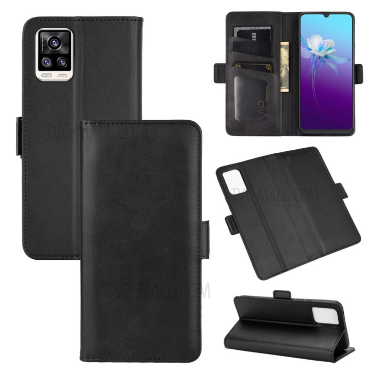 Double Clasp Flip Magnet Leather Cover for vivo V20 - Black-5