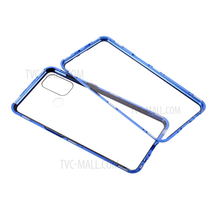 Double-sided Tempered Glass + Metal Frame Magnetic Lock Phone Case for Oppo A32 (2020)/A53(2020) - Blue-2