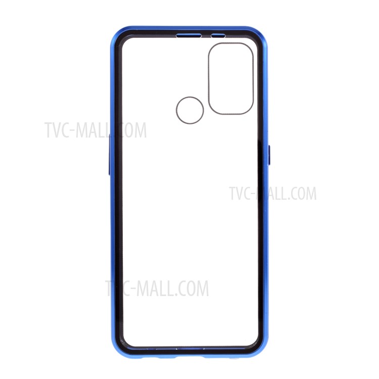 Double-sided Tempered Glass + Metal Frame Magnetic Lock Phone Case for Oppo A32 (2020)/A53(2020) - Blue-3
