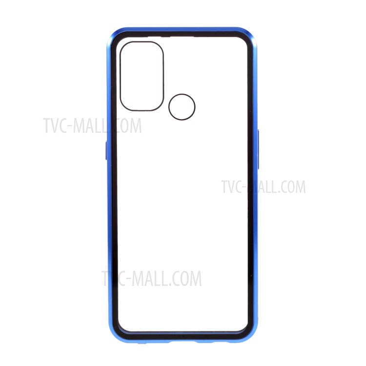 Double-sided Tempered Glass + Metal Frame Magnetic Lock Phone Case for Oppo A32 (2020)/A53(2020) - Blue-4