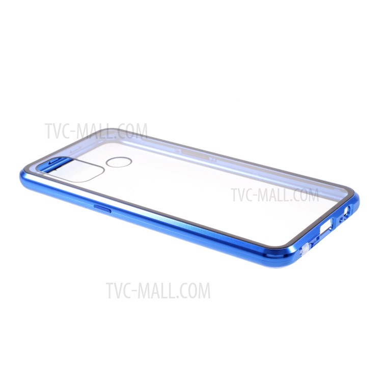 Double-sided Tempered Glass + Metal Frame Magnetic Lock Phone Case for Oppo A32 (2020)/A53(2020) - Blue-5