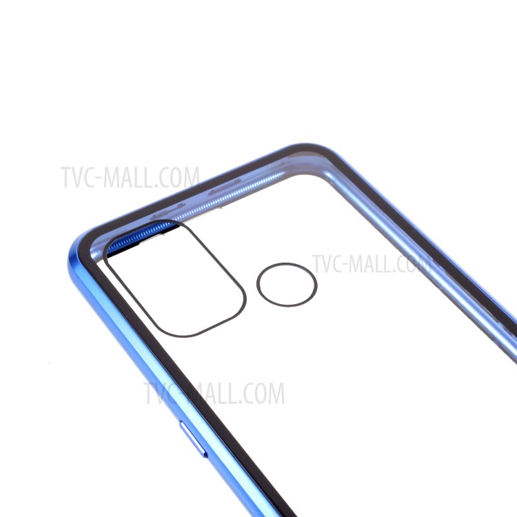 Double-sided Tempered Glass + Metal Frame Magnetic Lock Phone Case for Oppo A32 (2020)/A53(2020) - Blue-8