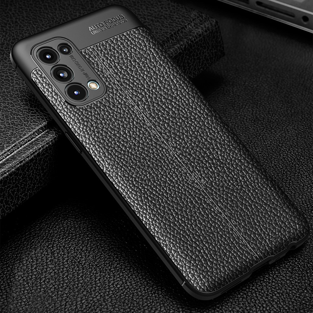 Four Corner Cushion Litchi Texture Soft TPU Protector for Oppo Reno5 5G Mobile Phone Cover - Black-8