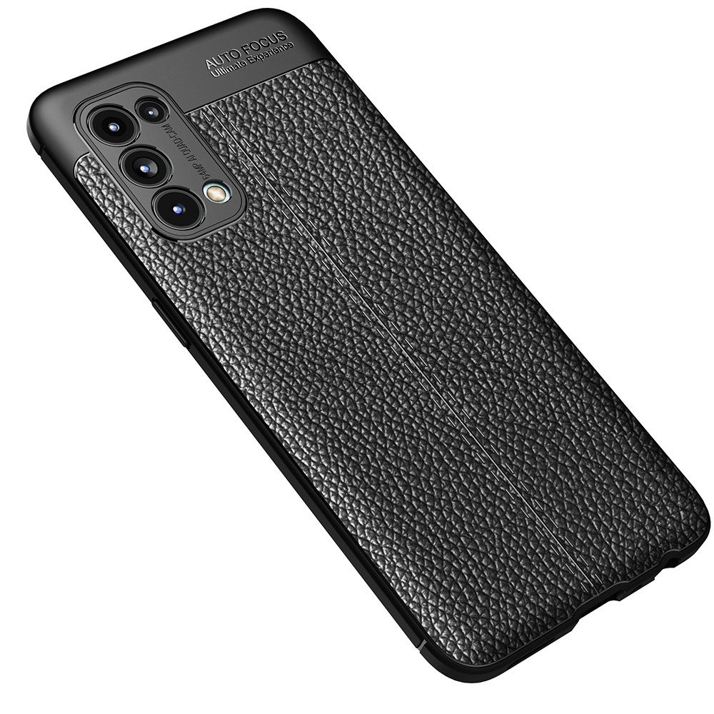 Four Corner Cushion Litchi Texture Soft TPU Protector for Oppo Reno5 5G Mobile Phone Cover - Black-9