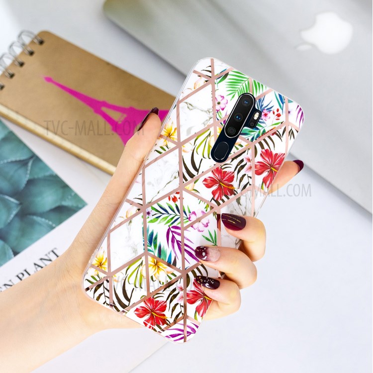 Marble Splice Electroplating IMD TPU Phone Cover Shell for OPPO A9 (2020) - Rainforest-4