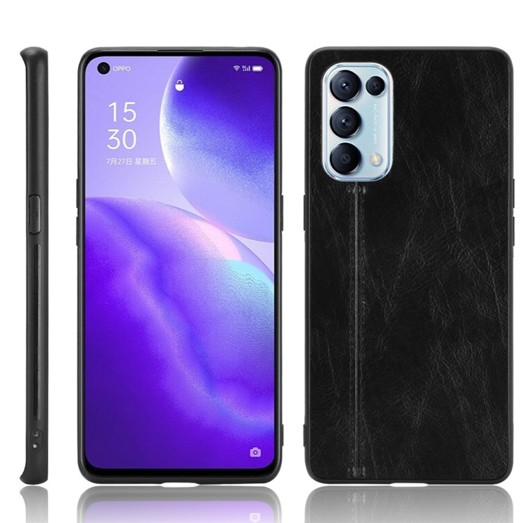 PU Leather Coated PC Panel + TPU Edge Hybrid Shell Case for Oppo Reno5 5G - Black-1