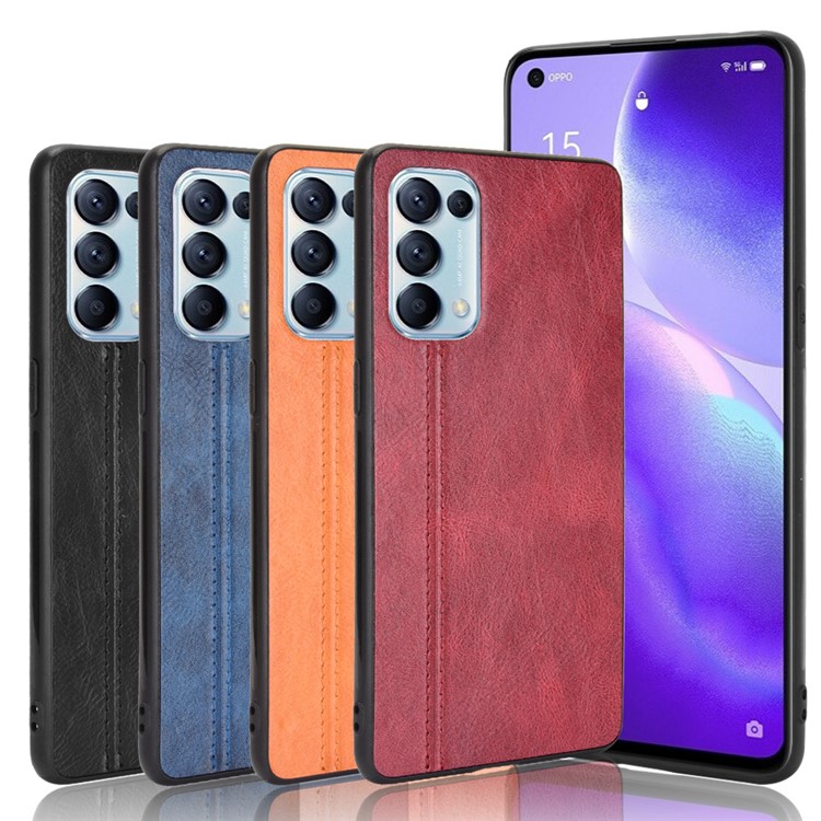 PU Leather Coated PC Panel + TPU Edge Hybrid Shell Case for Oppo Reno5 5G - Black-11