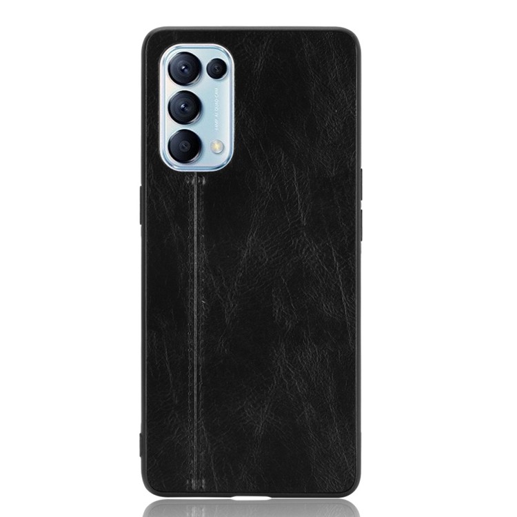 PU Leather Coated PC Panel + TPU Edge Hybrid Shell Case for Oppo Reno5 5G - Black-2