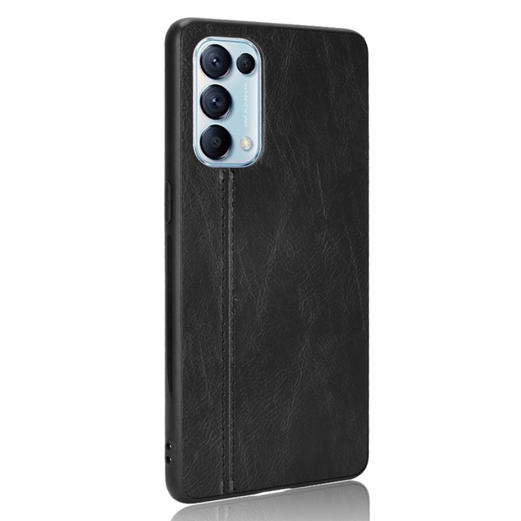 PU Leather Coated PC Panel + TPU Edge Hybrid Shell Case for Oppo Reno5 5G - Black-3