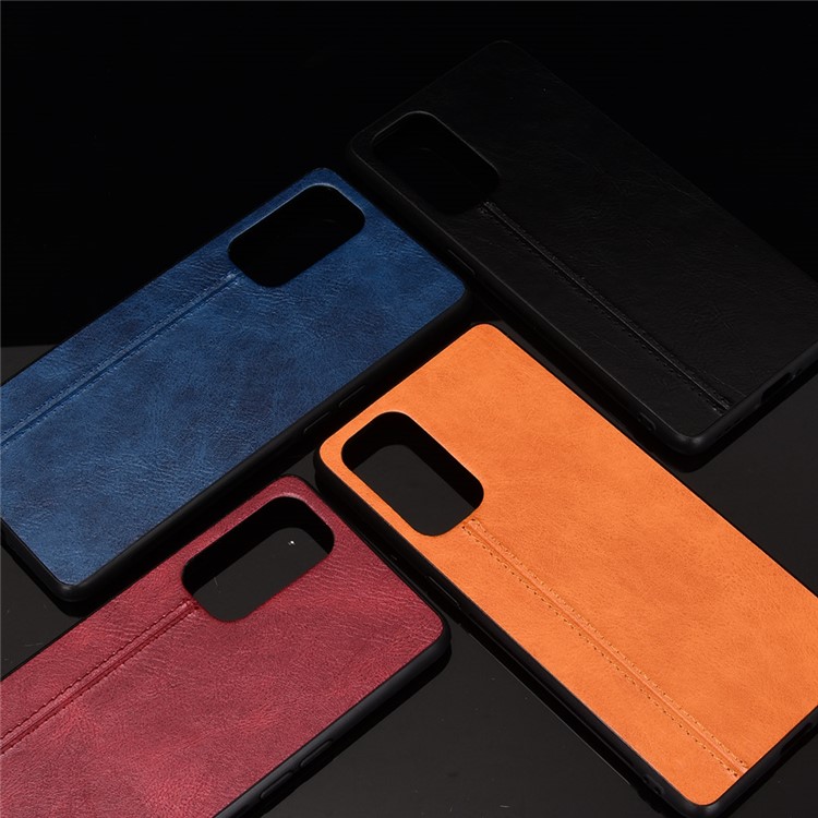PU Leather Coated PC Panel + TPU Edge Hybrid Shell Case for Oppo Reno5 5G - Black-7