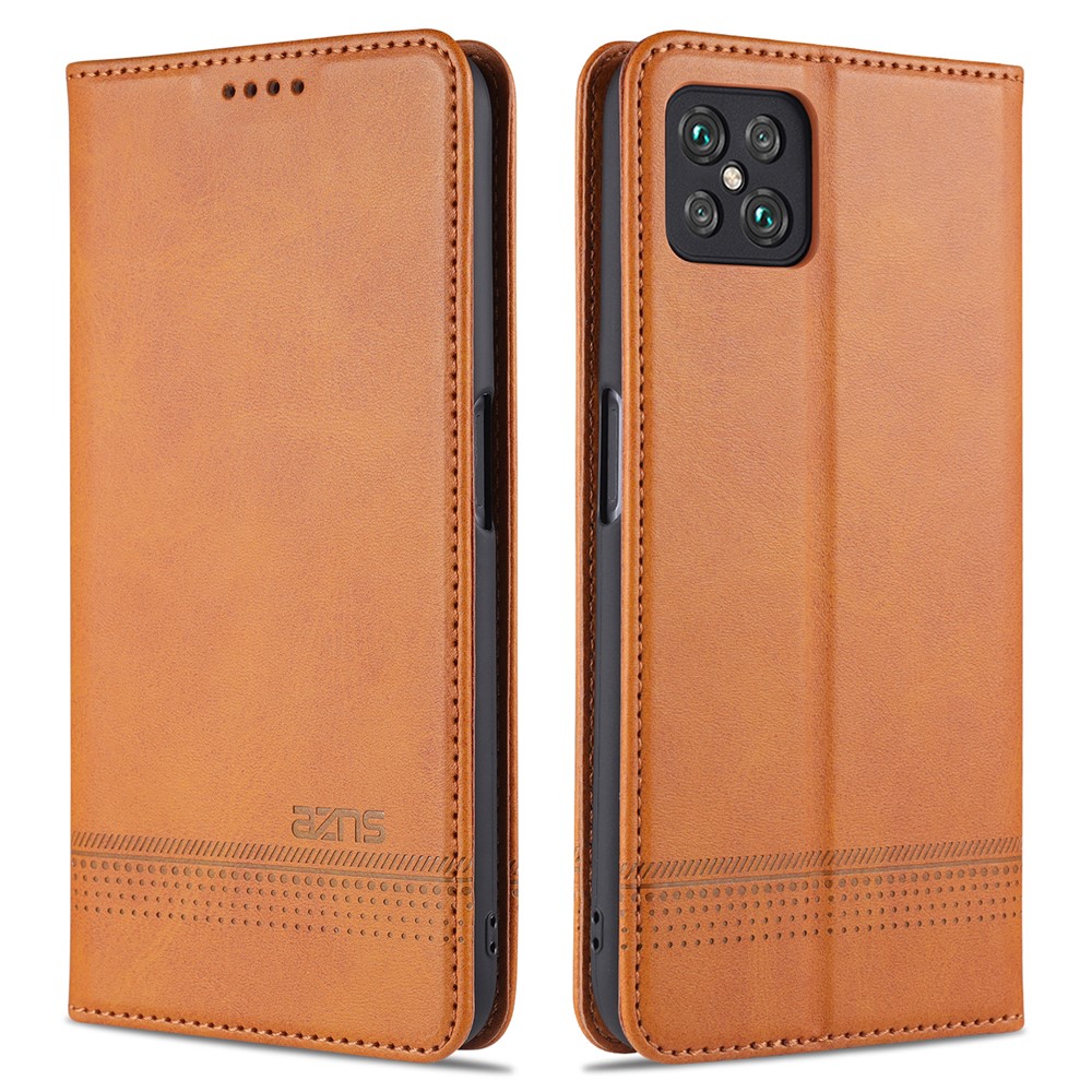 AZNS Auto-absorbed Magnetic Stand Wallet Leather Mobile Shell Case for Oppo A92s - Brown-1