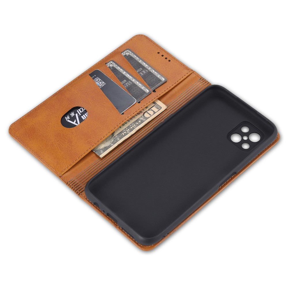 AZNS Auto-absorbed Magnetic Stand Wallet Leather Mobile Shell Case for Oppo A92s - Brown-10