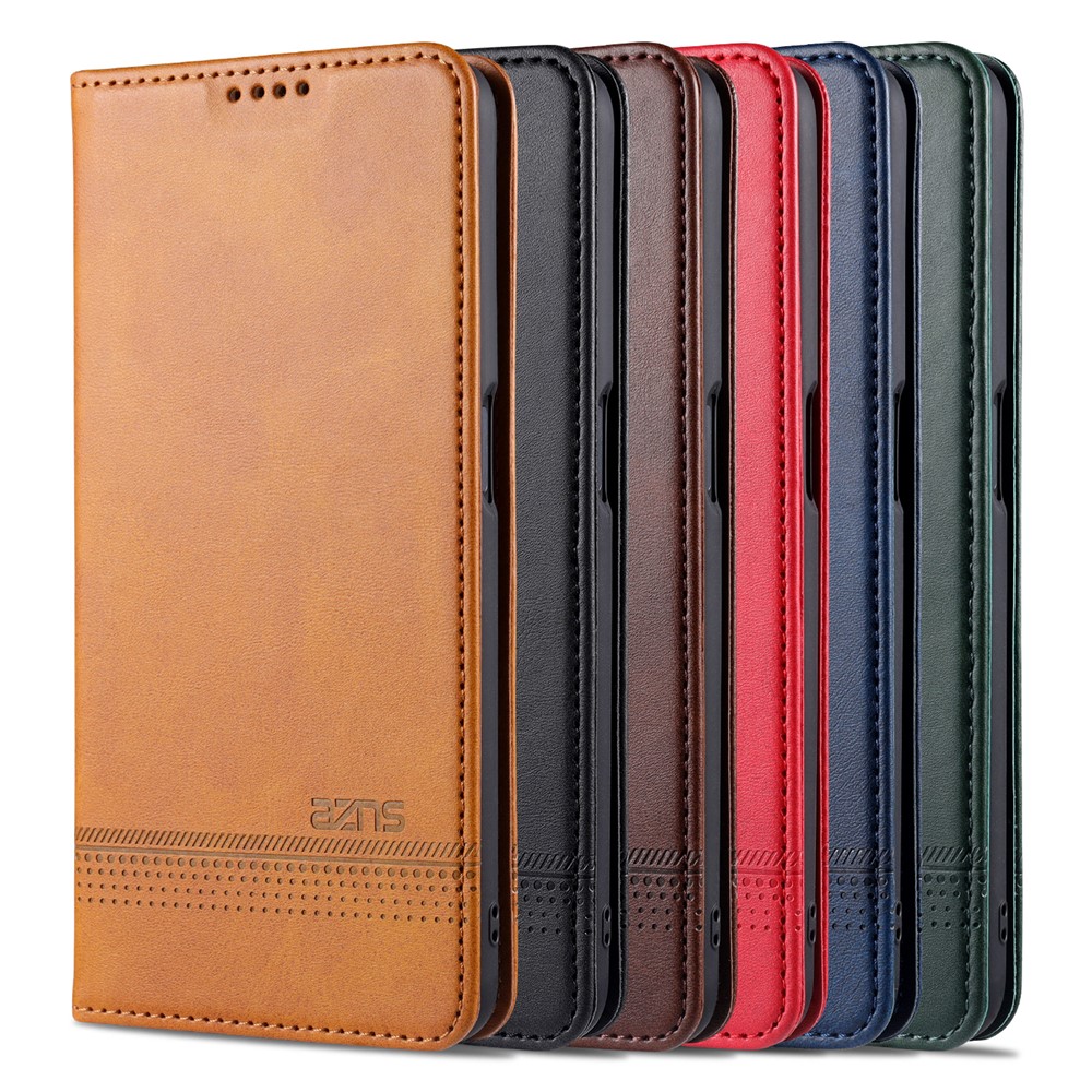 AZNS Auto-absorbed Magnetic Stand Wallet Leather Mobile Shell Case for Oppo A92s - Brown-13