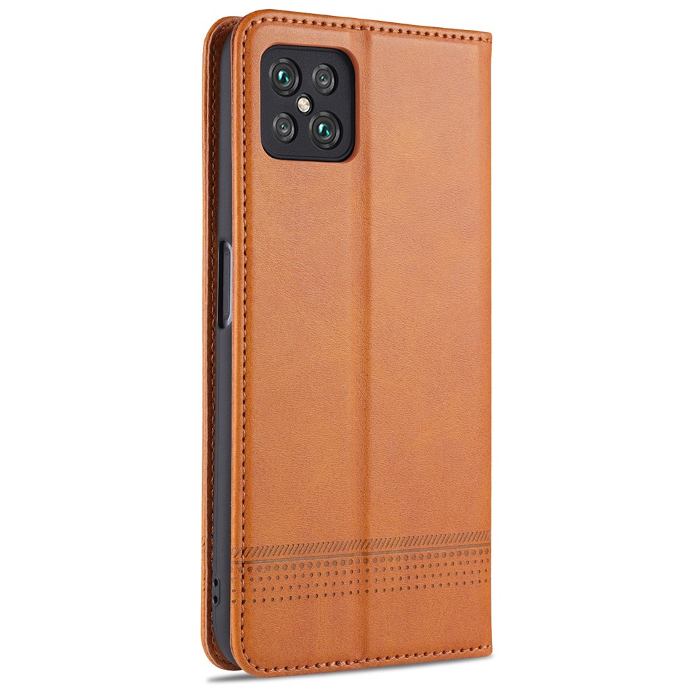 AZNS Auto-absorbed Magnetic Stand Wallet Leather Mobile Shell Case for Oppo A92s - Brown-3