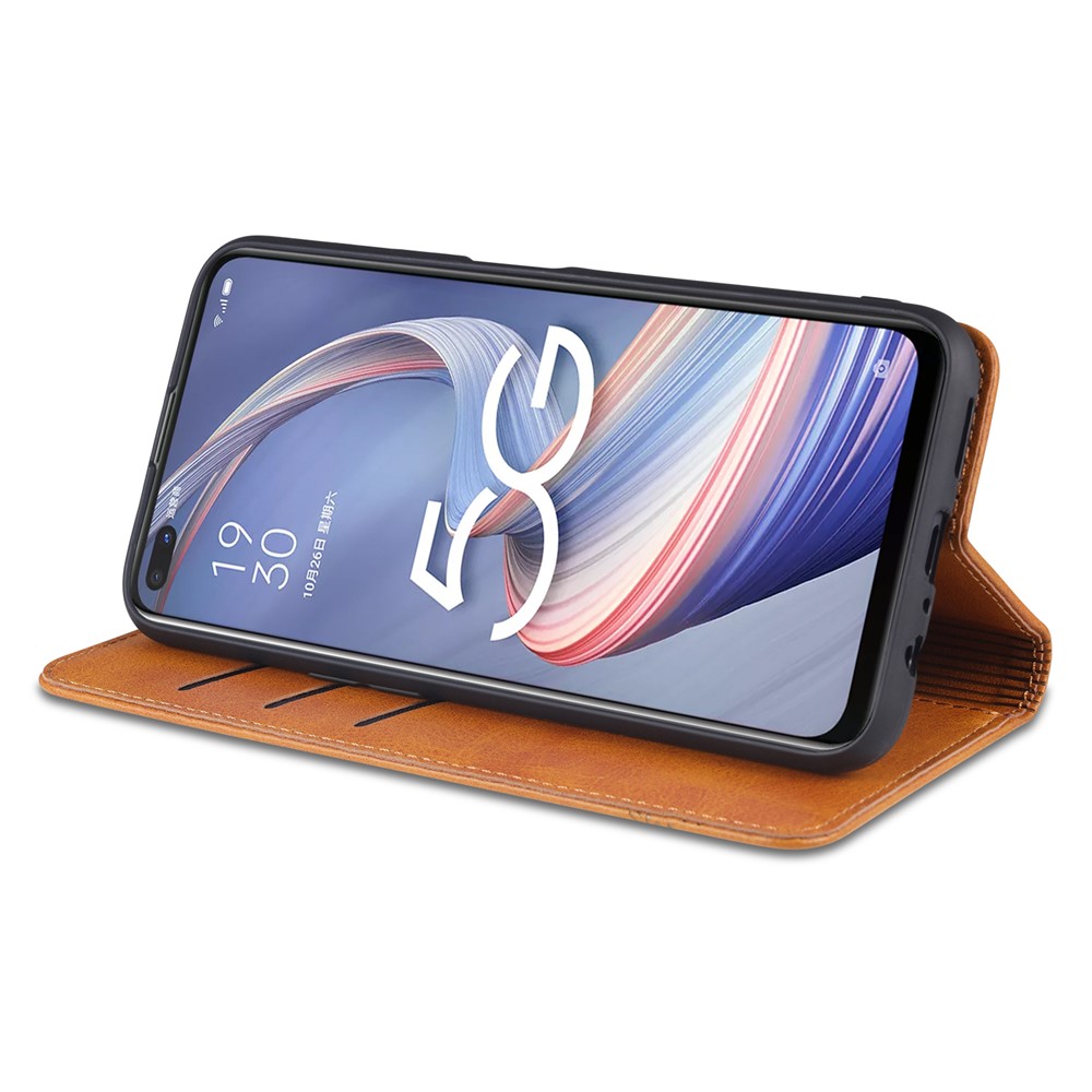 AZNS Auto-absorbed Magnetic Stand Wallet Leather Mobile Shell Case for Oppo A92s - Brown-6
