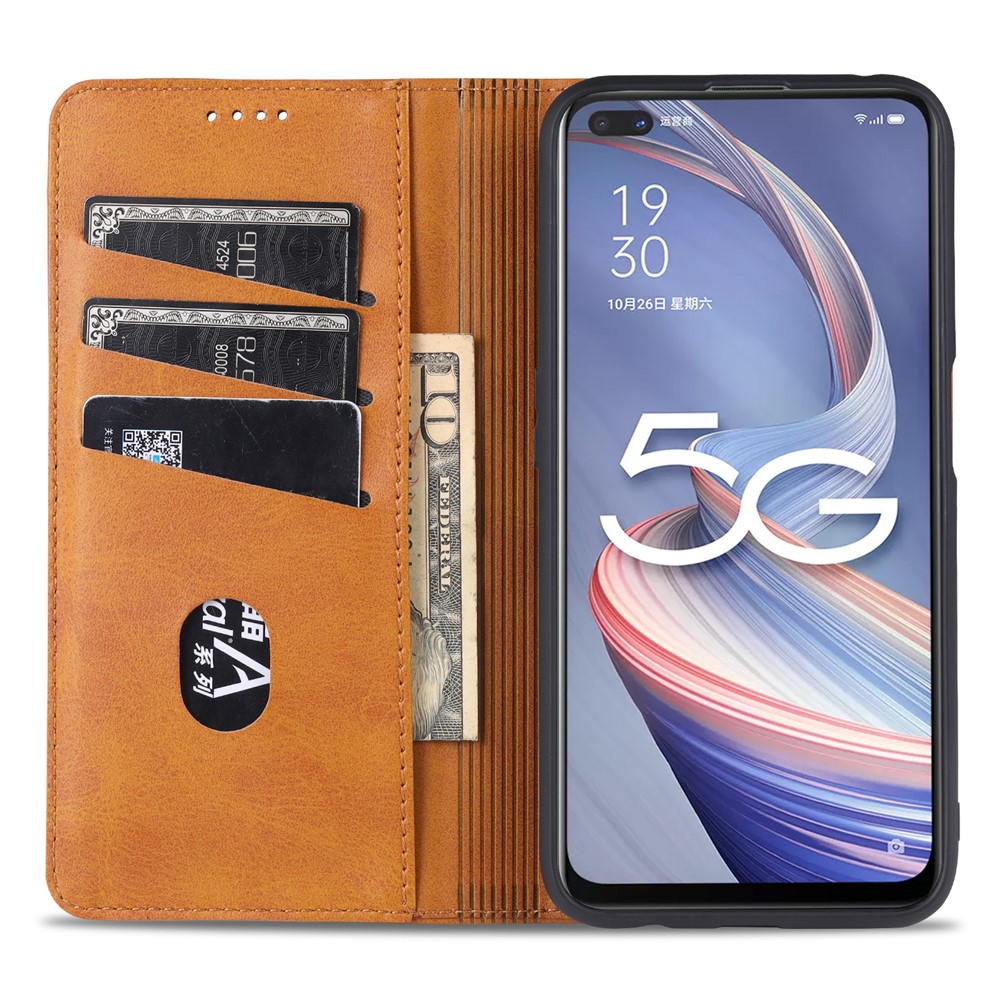 AZNS Auto-absorbed Magnetic Stand Wallet Leather Mobile Shell Case for Oppo A92s - Brown-8
