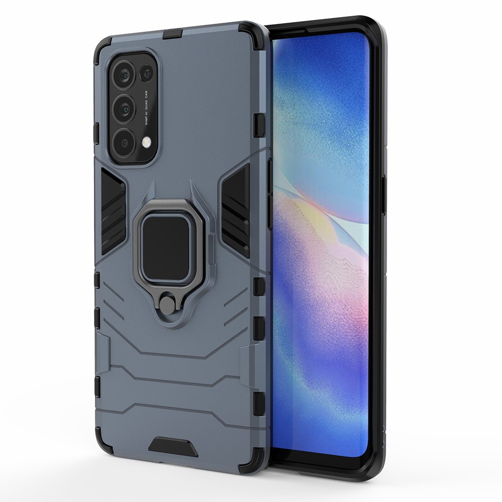 PC + TPU Combo Protective Shell with Finger Ring Kickstand for Oppo Reno5 Pro 5G Hybrid Phone Case - Blue-2