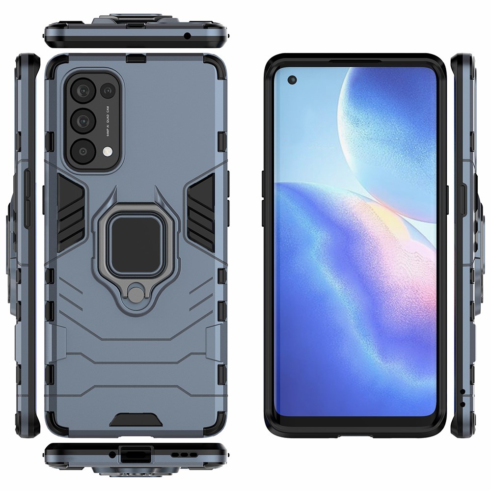 PC + TPU Combo Protective Shell with Finger Ring Kickstand for Oppo Reno5 Pro 5G Hybrid Phone Case - Blue-4