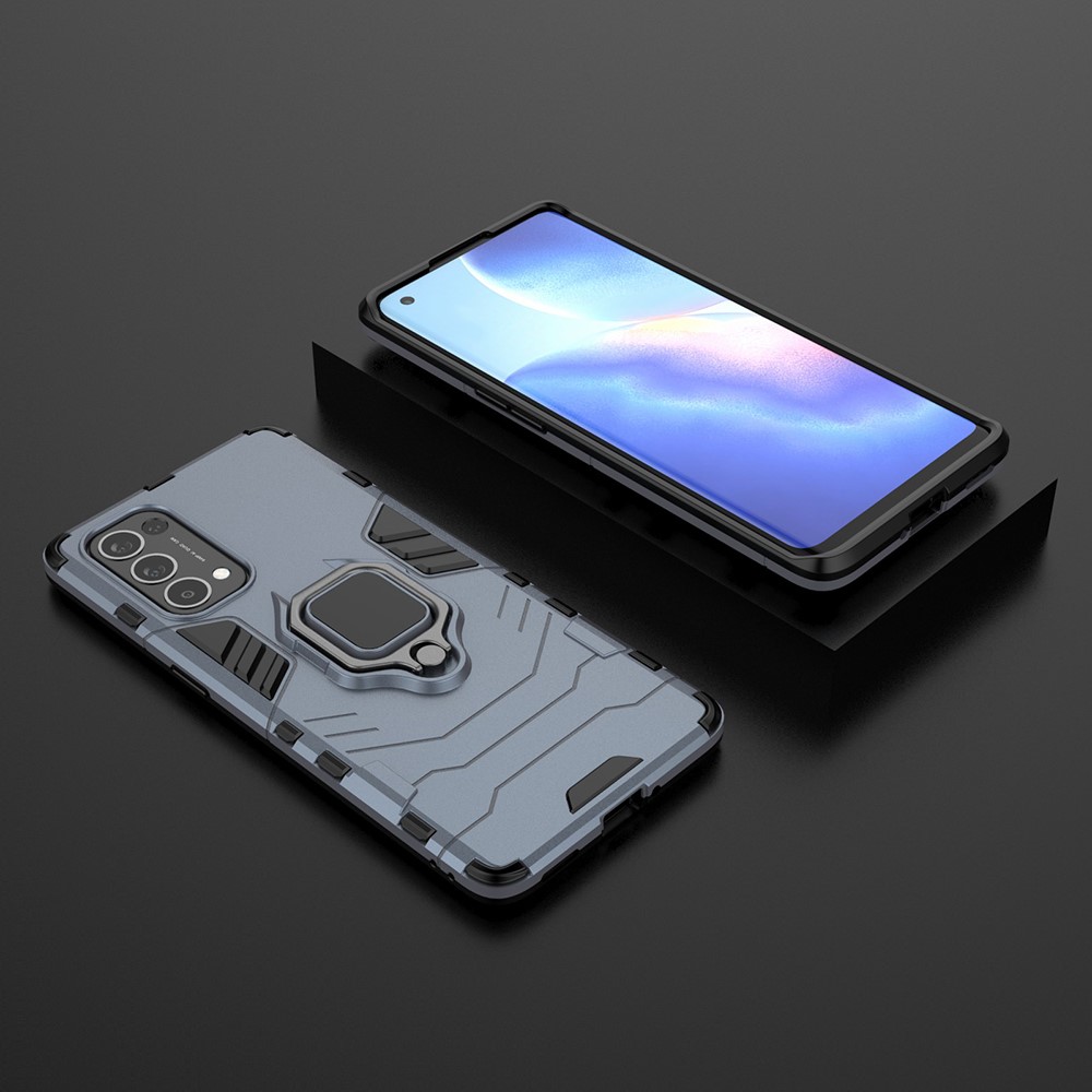 PC + TPU Combo Protective Shell with Finger Ring Kickstand for Oppo Reno5 Pro 5G Hybrid Phone Case - Blue-6