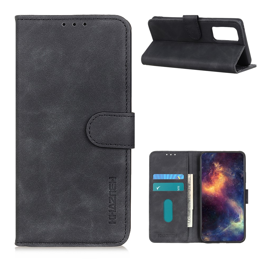 KHAZNEH Retro Style Folio Flip Leather Mobile Phone Wallet Stand Cover Case for Oppo Reno5 Pro Plus 5G - Black-1