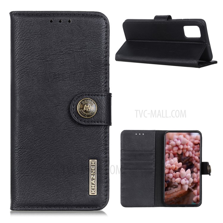 KHAZNEH Folio Flip Leather Protector Case Cover for Oppo Reno5 Pro 5G Retro Style Wallet Stand Case - Black-1