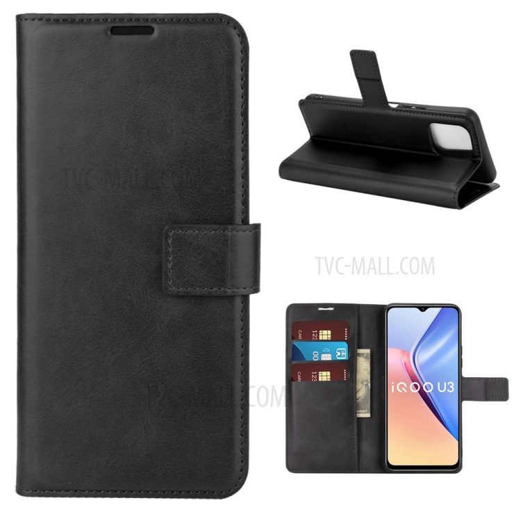 For vivo iQOO U3 / vivo Y52s Wallet Stand Leather Mobile Phone Cover Case - Black-1