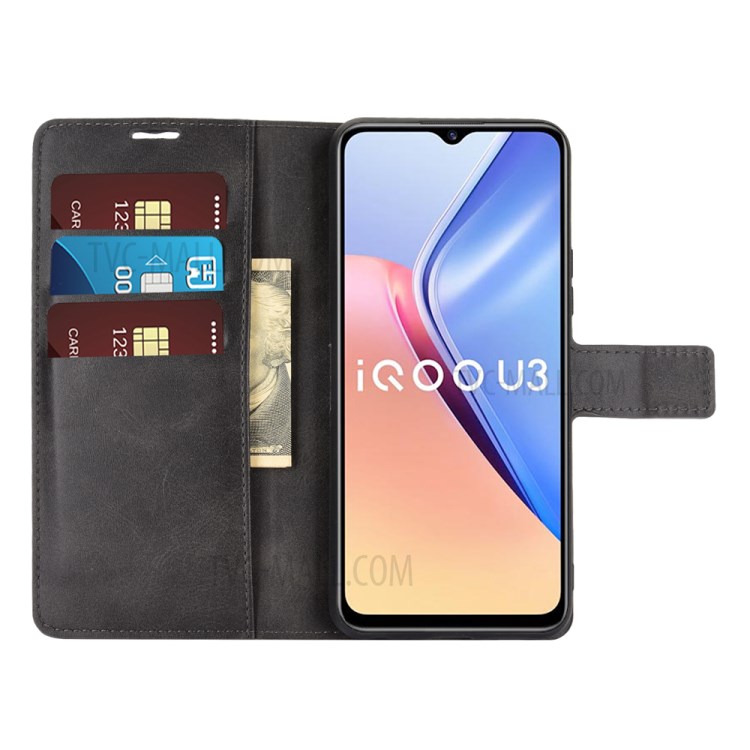 For vivo iQOO U3 / vivo Y52s Wallet Stand Leather Mobile Phone Cover Case - Black-5