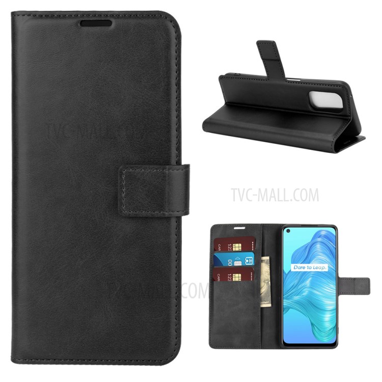 Wallet Stand Leather Mobile Phone Cover Case for Oppo K7X/Realme V5/Realme Q2/Realme 7 5G - Black-1
