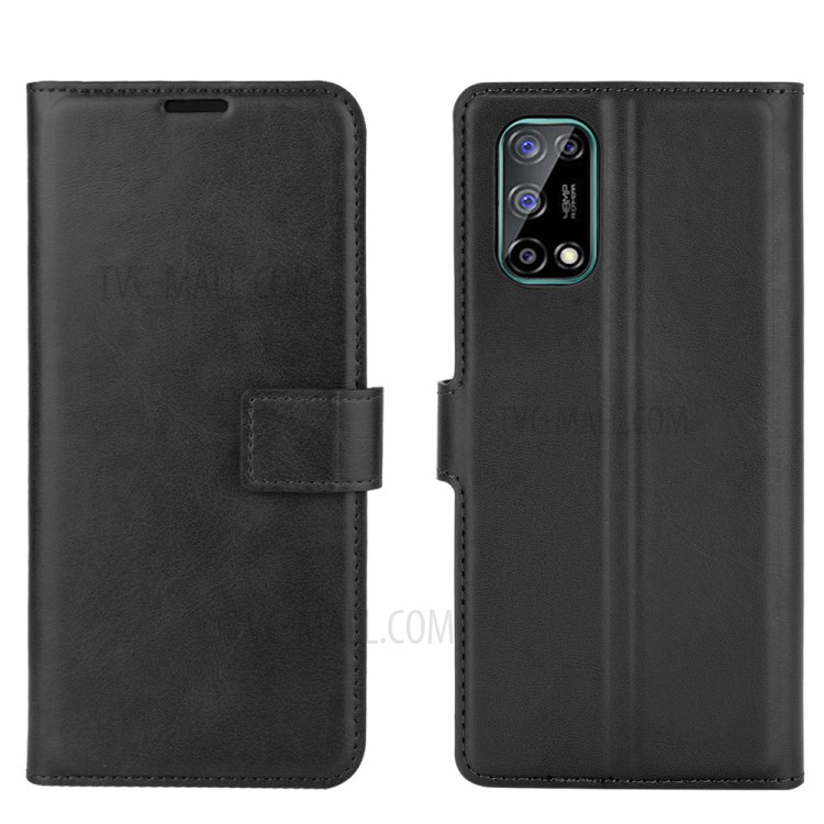 Wallet Stand Leather Mobile Phone Cover Case for Oppo K7X/Realme V5/Realme Q2/Realme 7 5G - Black-2