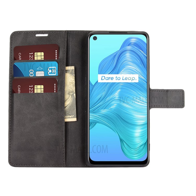 Wallet Stand Leather Mobile Phone Cover Case for Oppo K7X/Realme V5/Realme Q2/Realme 7 5G - Black-5