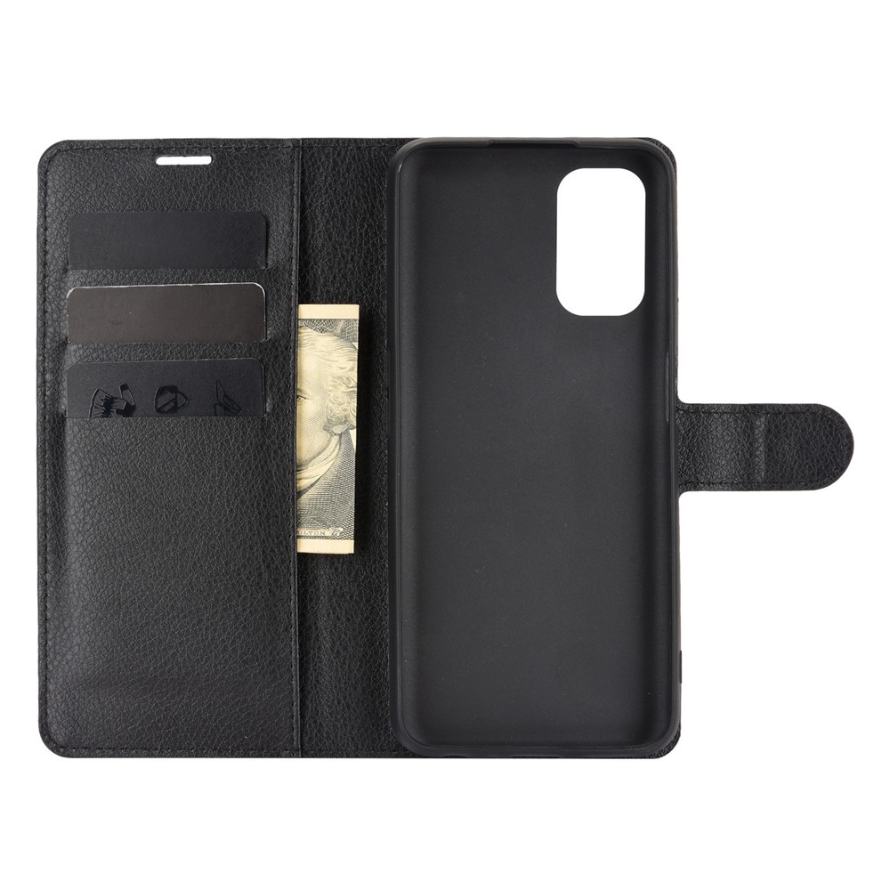 Litchi Texture Wallet Design Soporte De Protección Del Teléfono De Cuero Para OPPO K7X / Realme V5 / Realme Q2 / Realme 7 5G - Negro