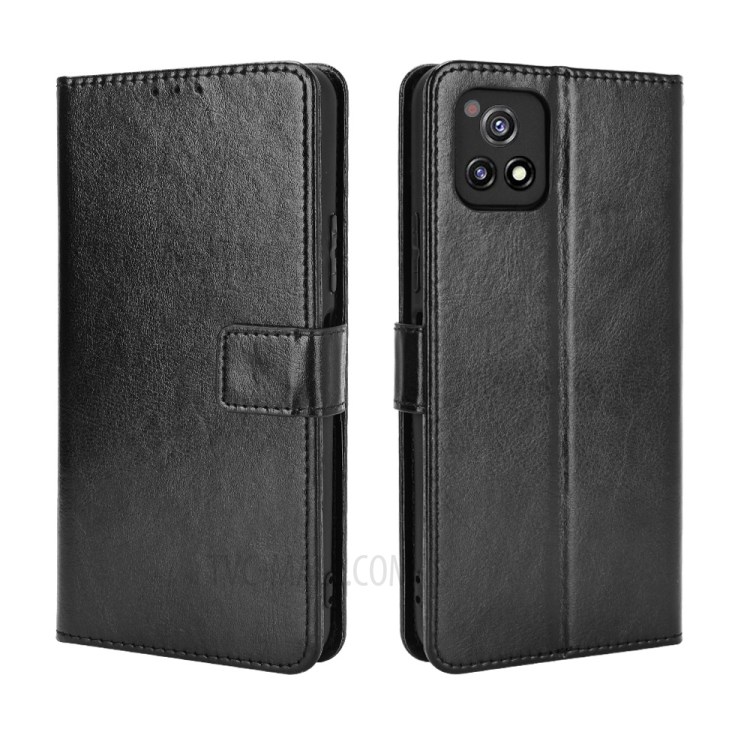 Crazy Horse Skin Leather Phone Wallet Stand Cover Shell with Lanyard for vivo Y52s / vivo iQOO U3 - Black-2