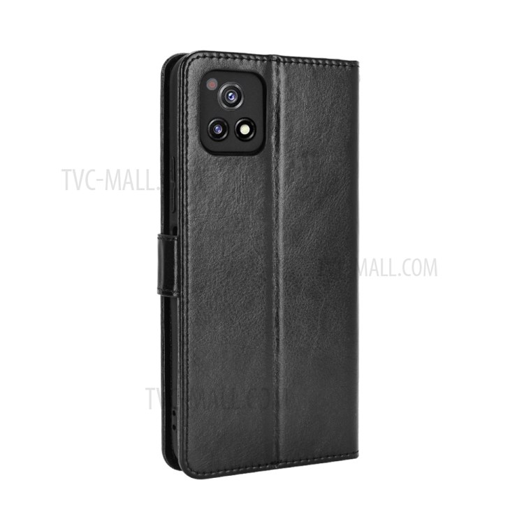 Crazy Horse Skin Leather Phone Wallet Stand Cover Shell with Lanyard for vivo Y52s / vivo iQOO U3 - Black-4