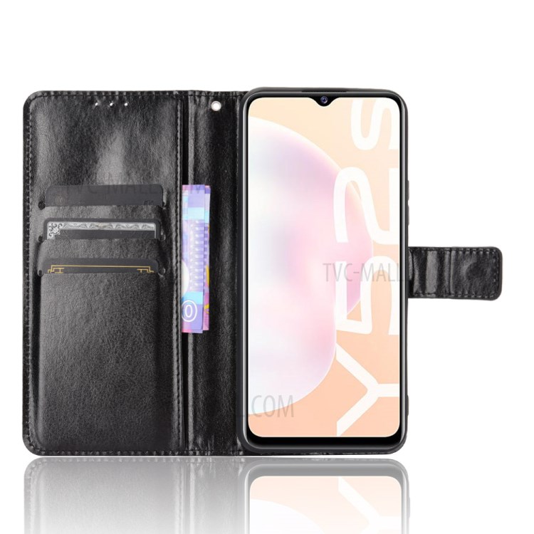 Crazy Horse Skin Leather Phone Wallet Stand Cover Shell with Lanyard for vivo Y52s / vivo iQOO U3 - Black-6