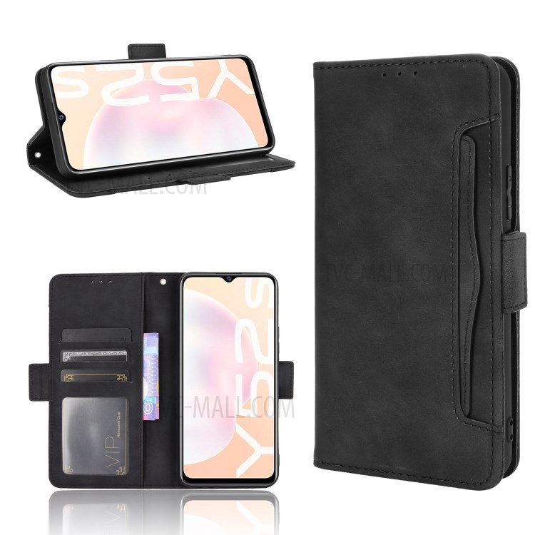 Leather Phone Wallet Design Stand Feature Protective Cover Case with Multiple Card Slots for vivo Y52s / iQOO U3 - Black-1
