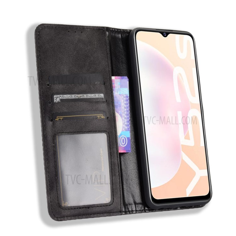 Magnetic Vintage Style Wallet Stand Phone Case Cover for vivo Y52s / vivo iQOO U3 - Black-6
