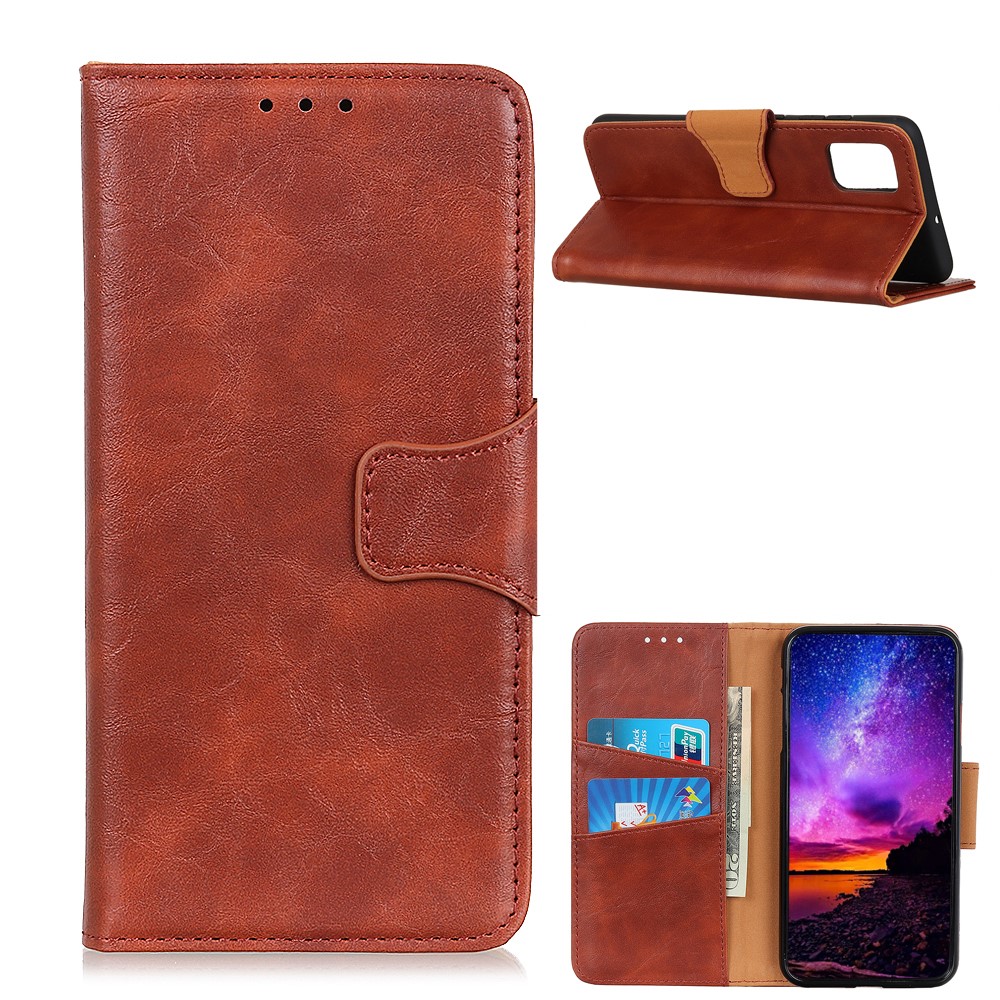 Crazy Horse Split Leather Wallet Stand Protector Cover for Oppo Reno5 Pro 5G - Brown-1