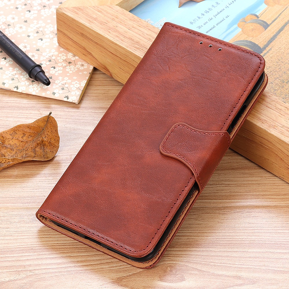 Crazy Horse Split Leather Wallet Stand Protector Cover for Oppo Reno5 Pro 5G - Brown-12