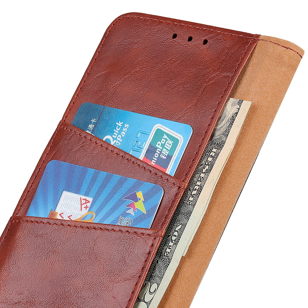 Crazy Horse Split Leather Wallet Stand Protector Cover for Oppo Reno5 Pro 5G - Brown-2
