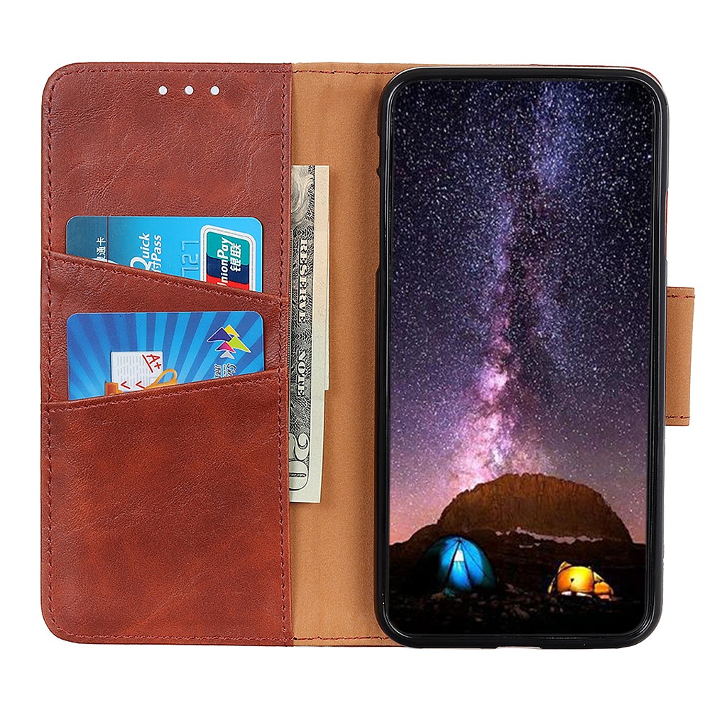 Crazy Horse Split Leather Wallet Stand Protector Cover for Oppo Reno5 Pro 5G - Brown-4