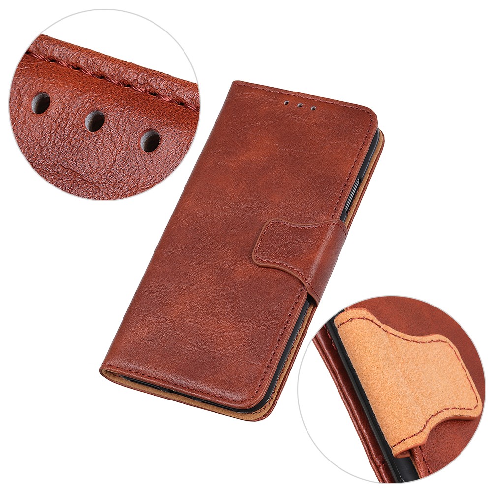 Crazy Horse Split Leather Wallet Stand Protector Cover for Oppo Reno5 Pro 5G - Brown-5